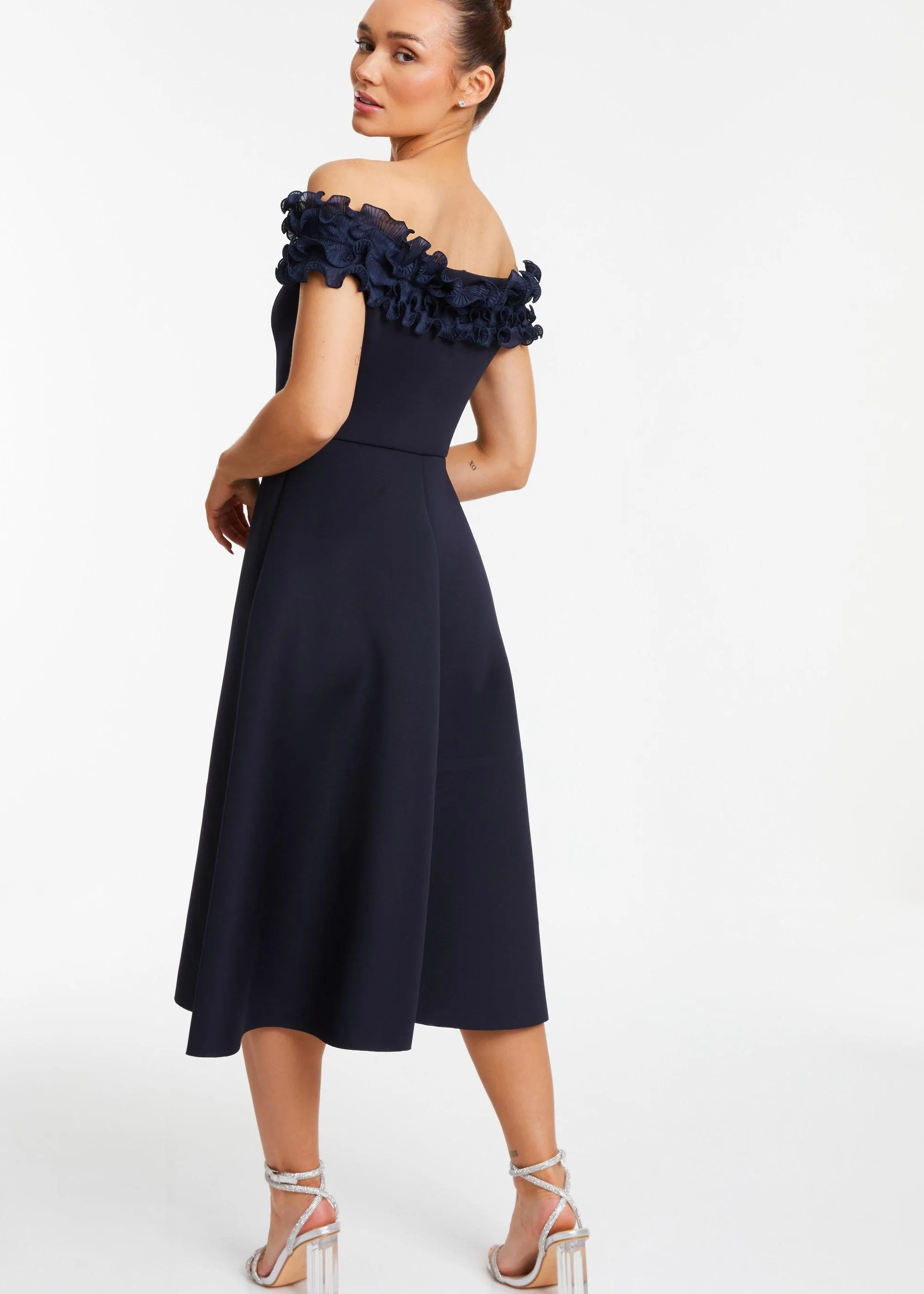 Dresses | Bardot Ruffle Skater Midi Dress | Quiz