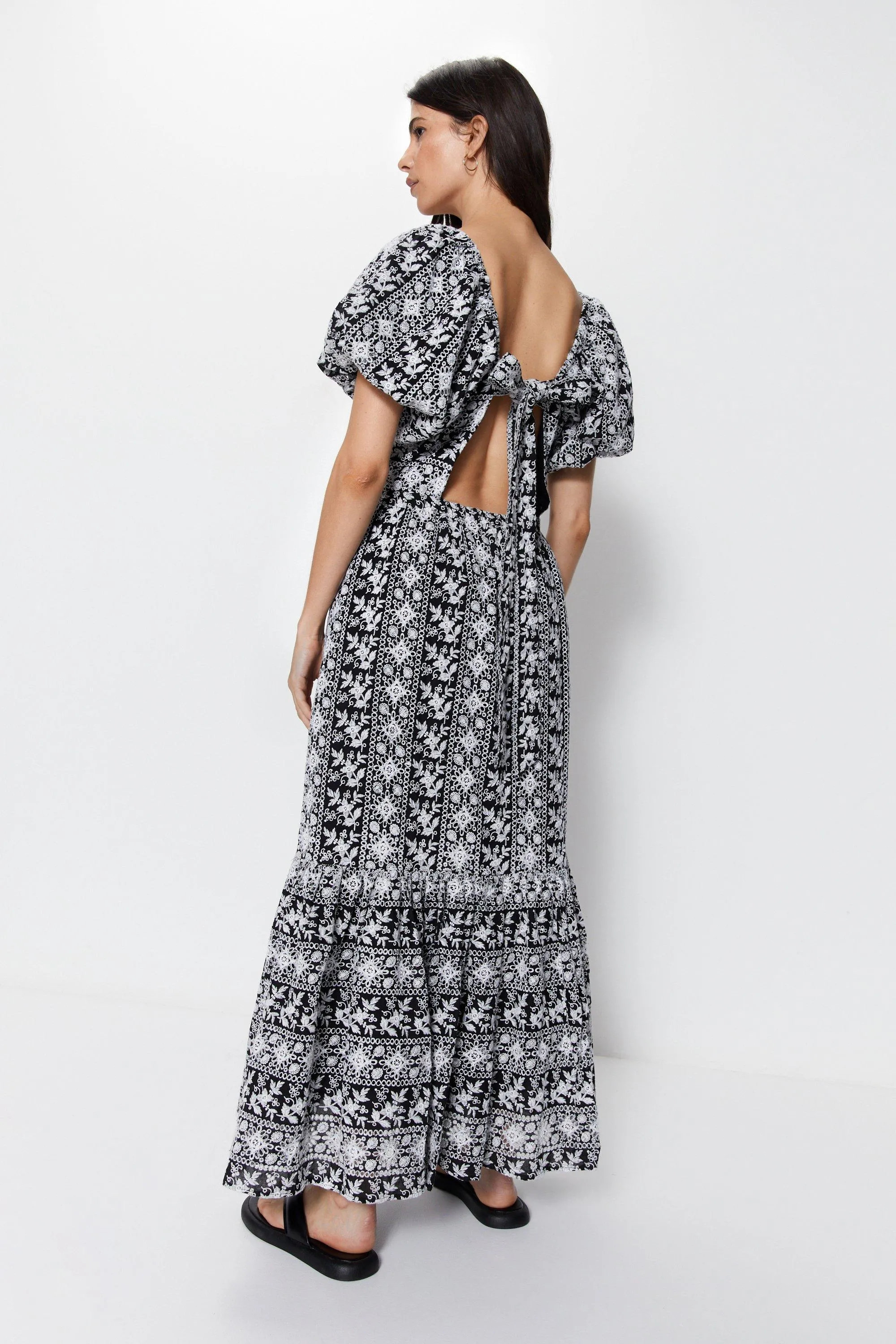 Dresses | Contrast Broderie Puff Sleeve Maxi Dress | Warehouse