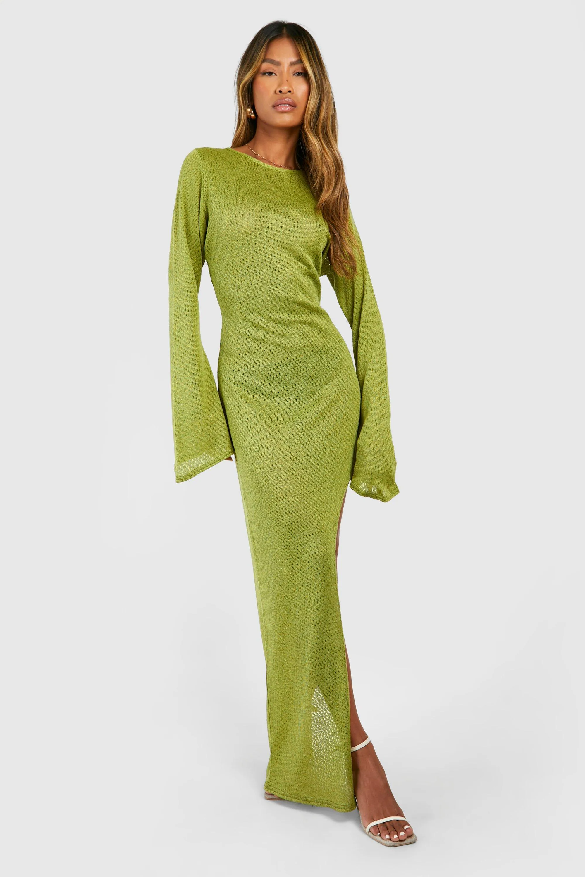 Dresses | Flare Sleeve Split Leg Snit Maxi Dress | boohoo