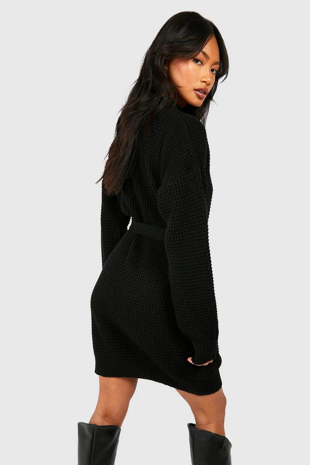 Dresses | High Neck Belted Knitted Mini Dress | boohoo