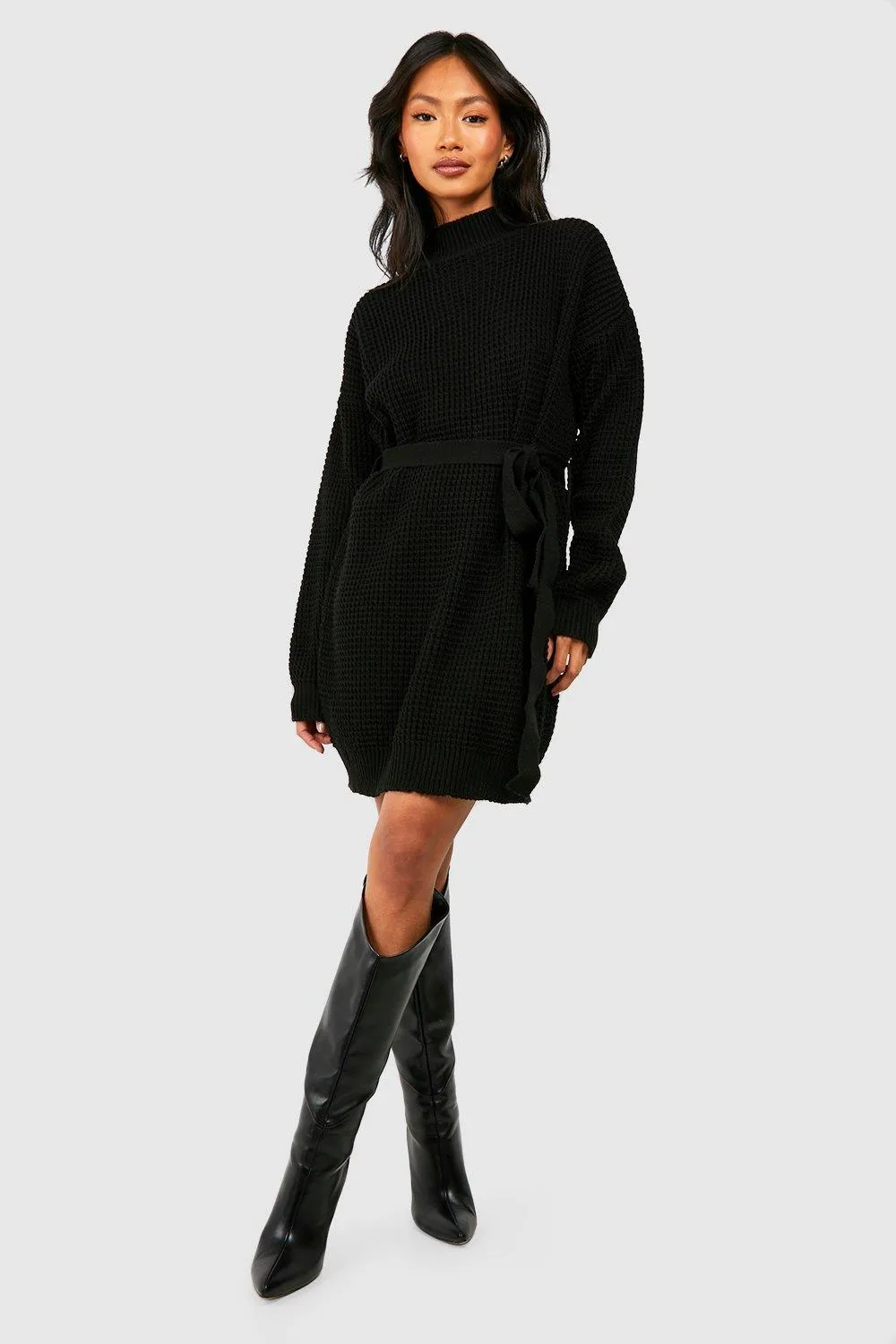 Dresses | High Neck Belted Knitted Mini Dress | boohoo