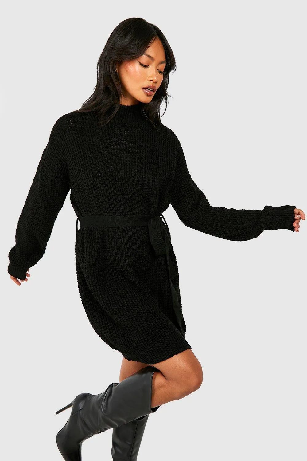 Dresses | High Neck Belted Knitted Mini Dress | boohoo