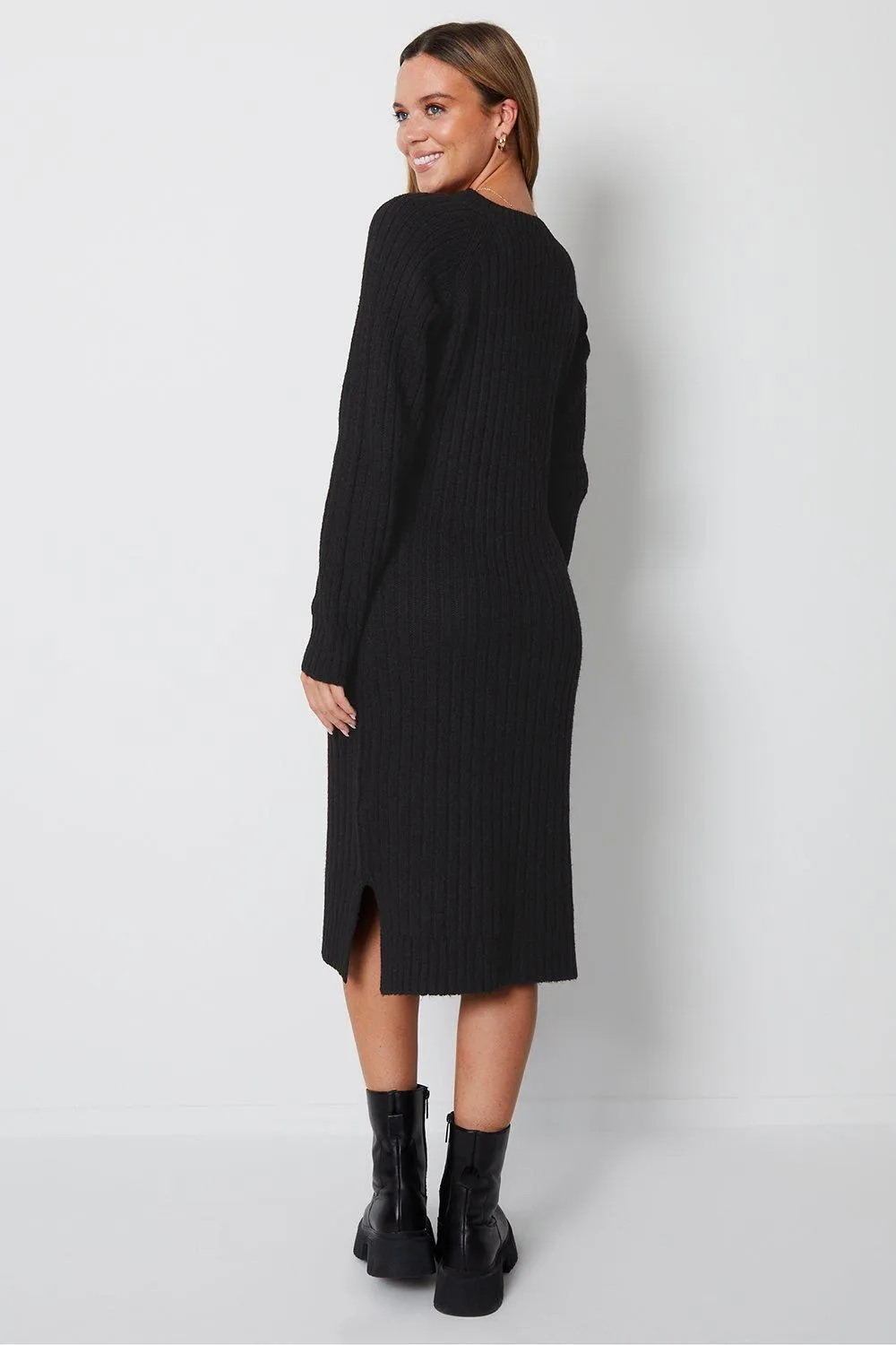 Dresses | Petite 'Ava' V Neck Knit Midi Dress | Threadbare