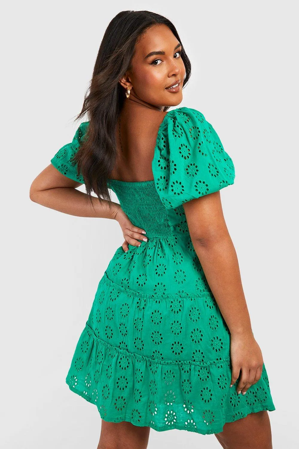 Dresses | Plus Broderie Anglaise Puff Sleeve Tiered Skater Dress | boohoo