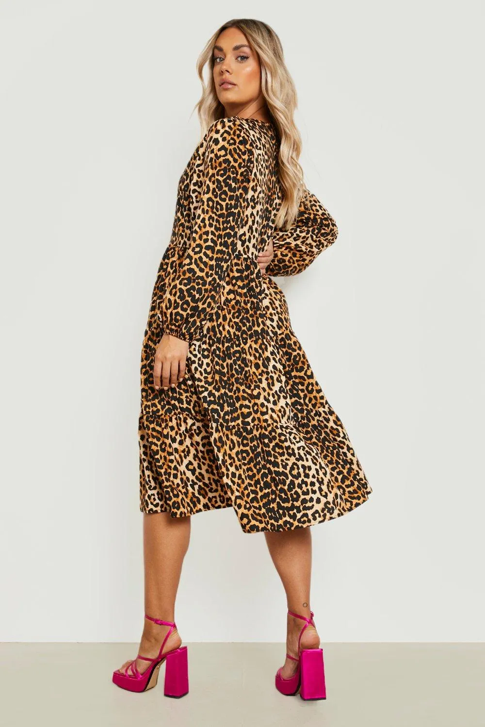 Dresses | Plus Leopard Print Tiered Midi Dress | boohoo