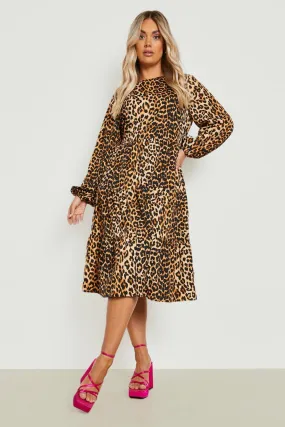 Dresses | Plus Leopard Print Tiered Midi Dress | boohoo