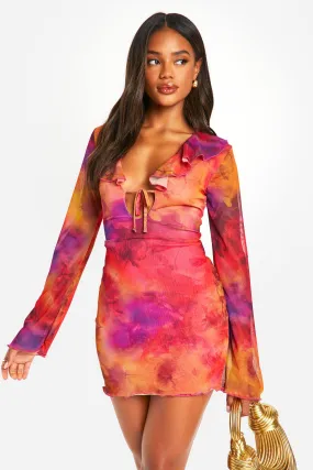 Dresses | Ruffle Tie Dye Mesh Flare Sleeve Mini Dress | boohoo