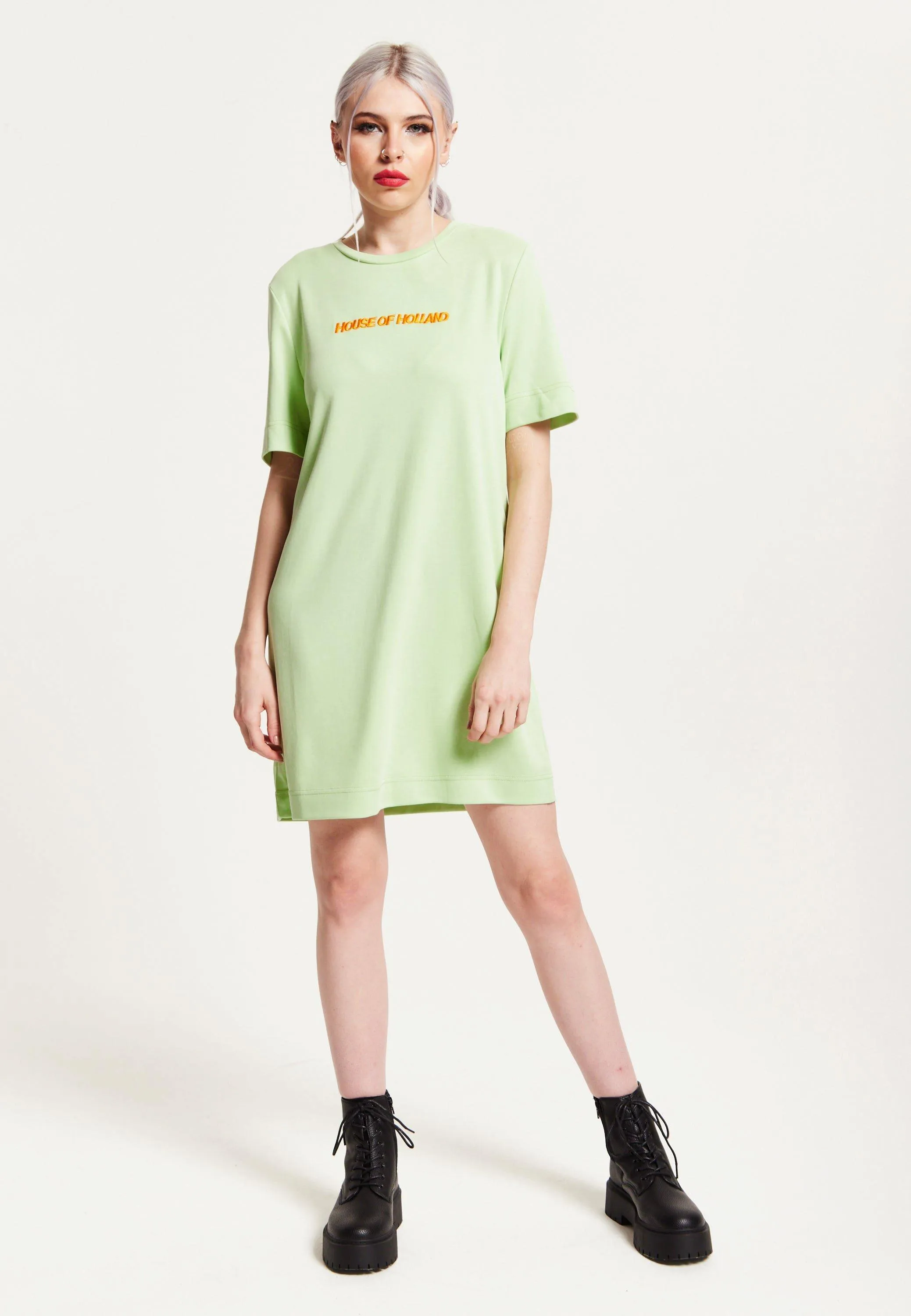 Dresses | Sage Tencel T-Shirt Dress With Logo Embroidery | House of Holland