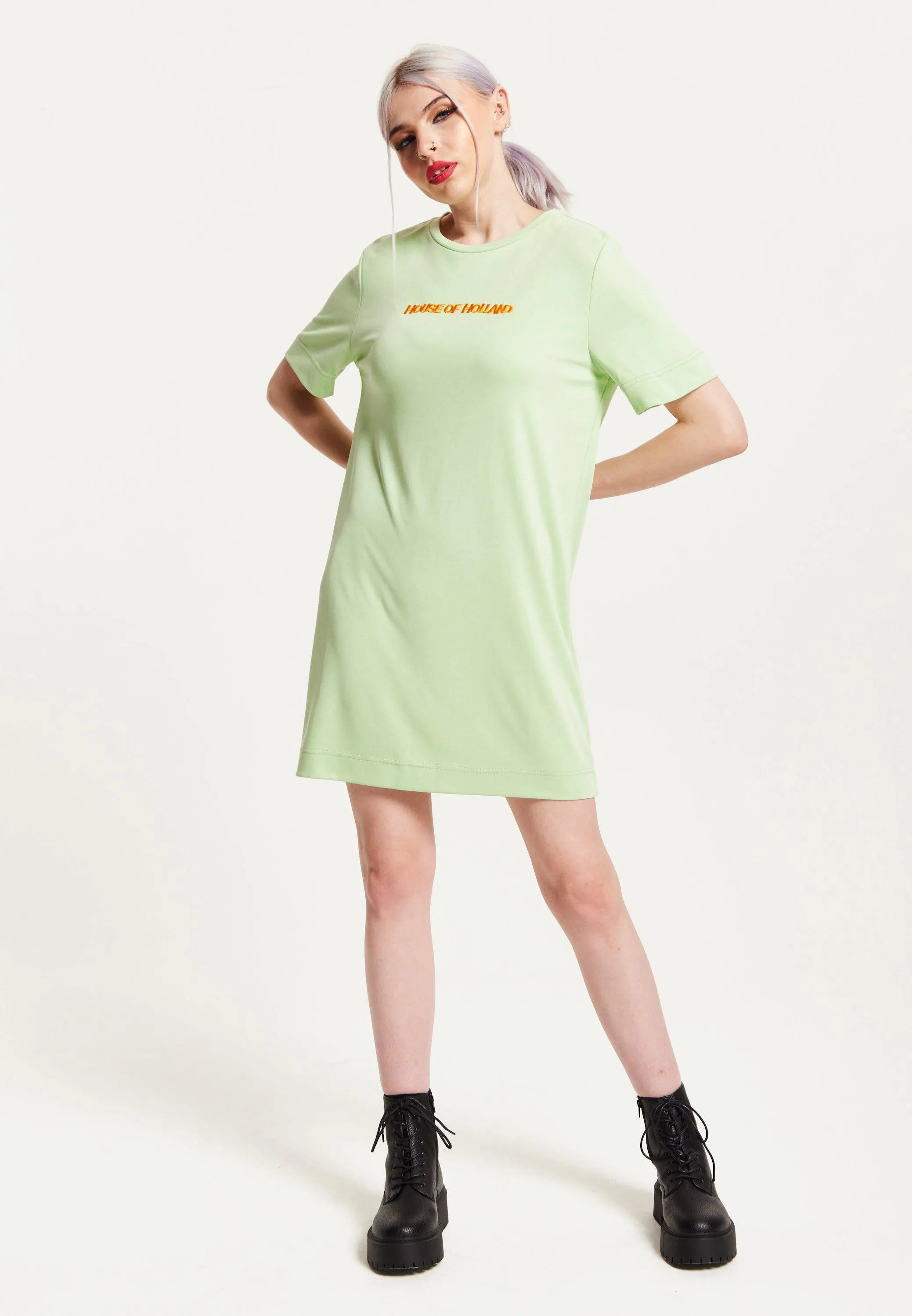 Dresses | Sage Tencel T-Shirt Dress With Logo Embroidery | House of Holland