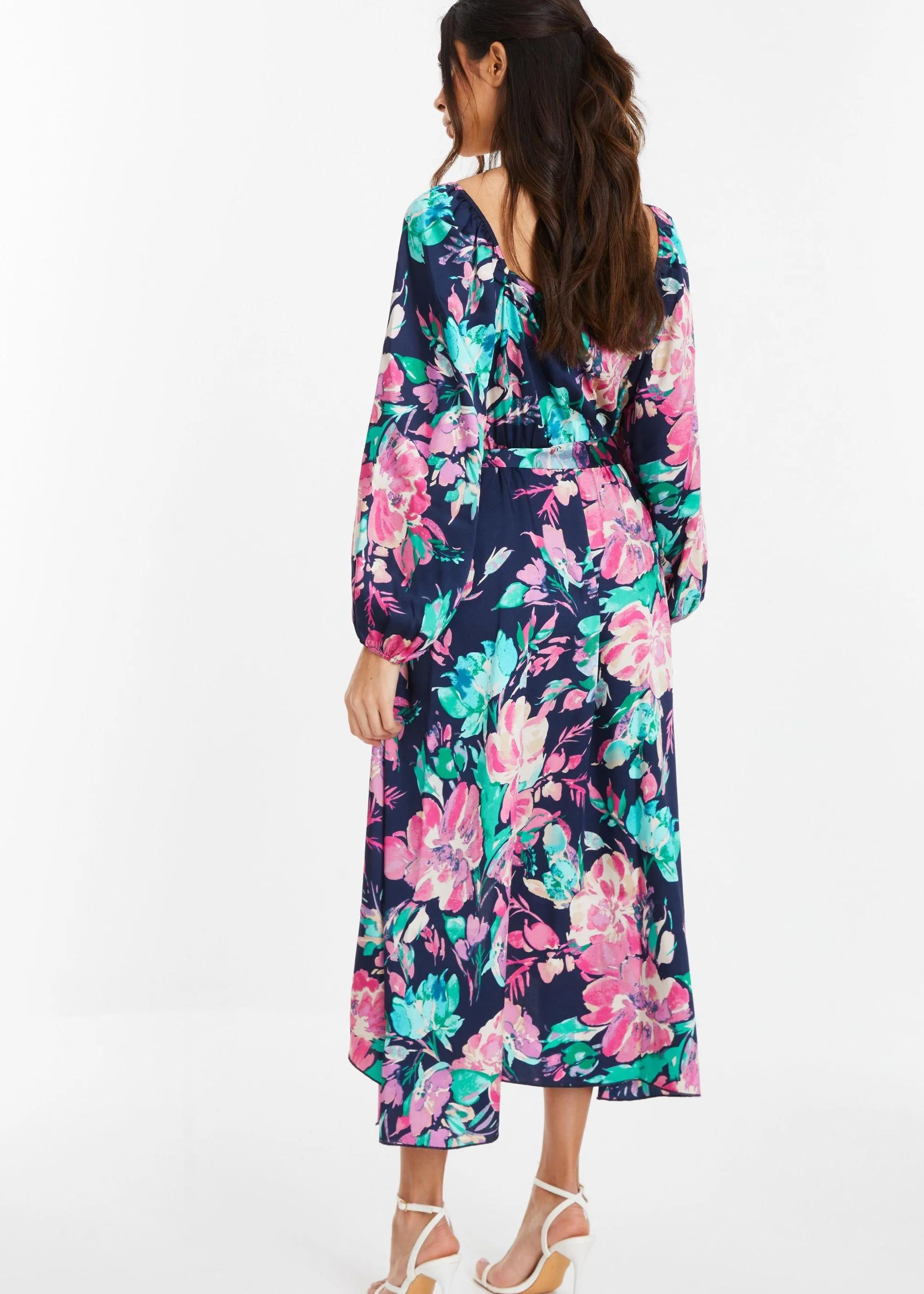 Dresses | Satin Floral Wrap Dip Hem Midi Dress | Quiz