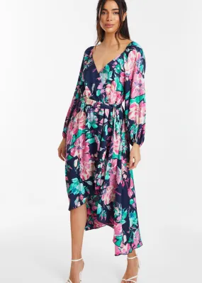 Dresses | Satin Floral Wrap Dip Hem Midi Dress | Quiz