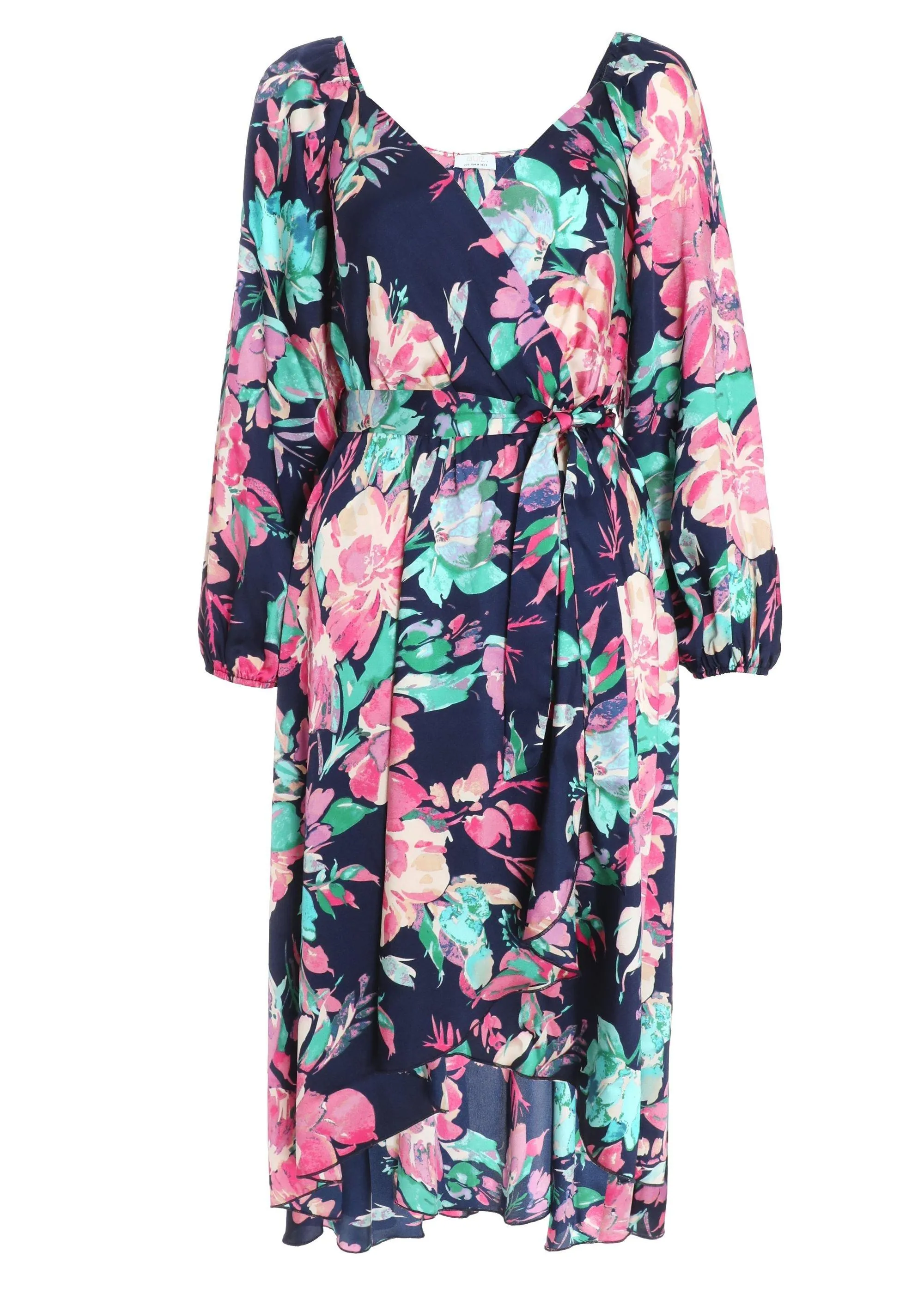 Dresses | Satin Floral Wrap Dip Hem Midi Dress | Quiz