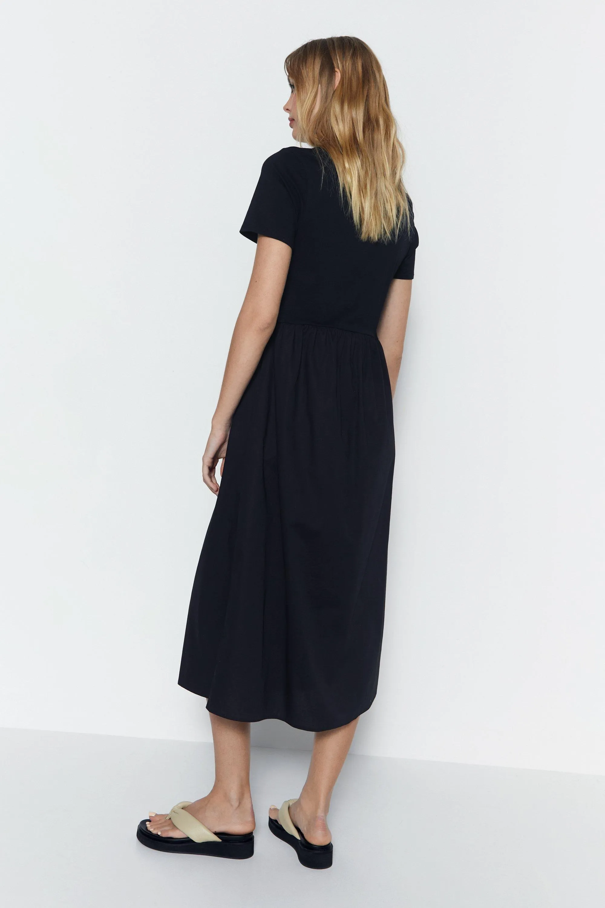 Dresses | Short Sleeve Woven Mix Midi Dress | Warehouse