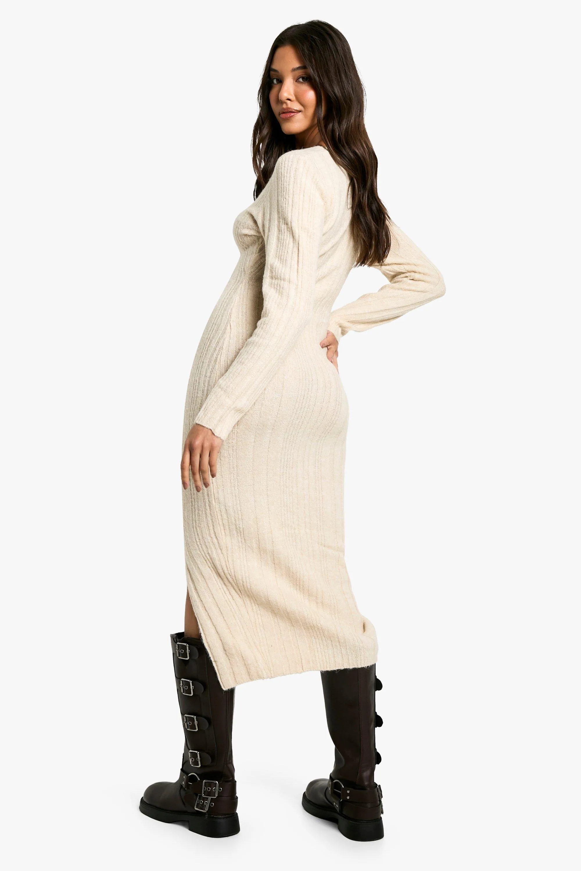 Dresses | Square Neck Mixed Rib Knitted Midaxi Dress | boohoo