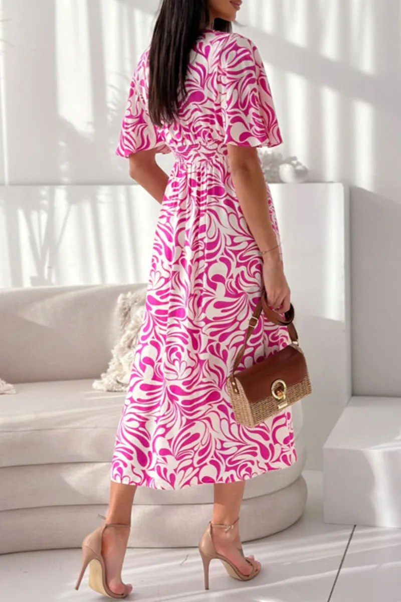 Elegant Floral Patchwork V Neck A Line Dresses