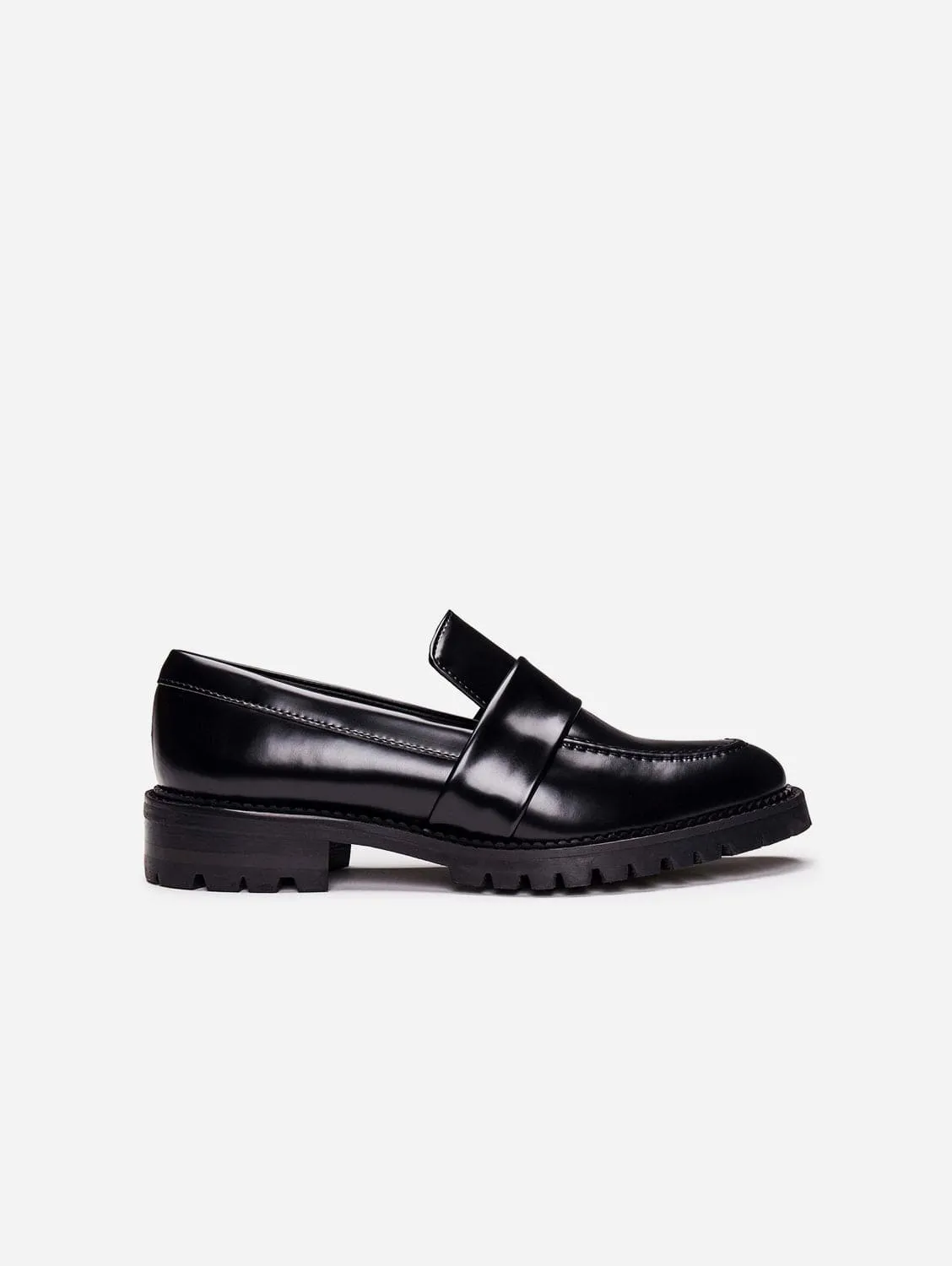 Elena Vegan Leather Chunky Sole Loafers | Black