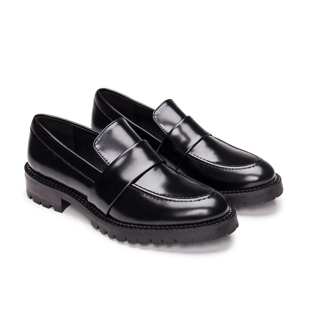 Elena Vegan Leather Chunky Sole Loafers | Black