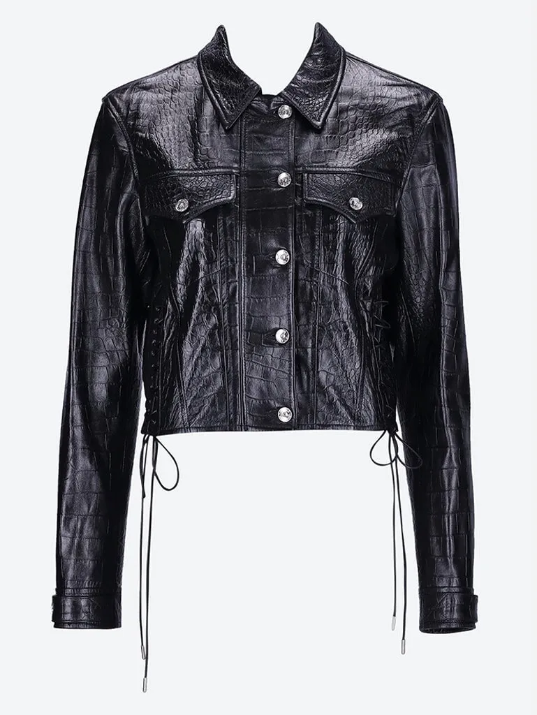 Embossed croco shiny leather jacke