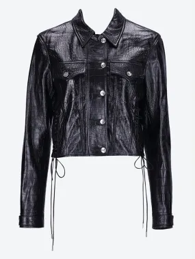 Embossed croco shiny leather jacke