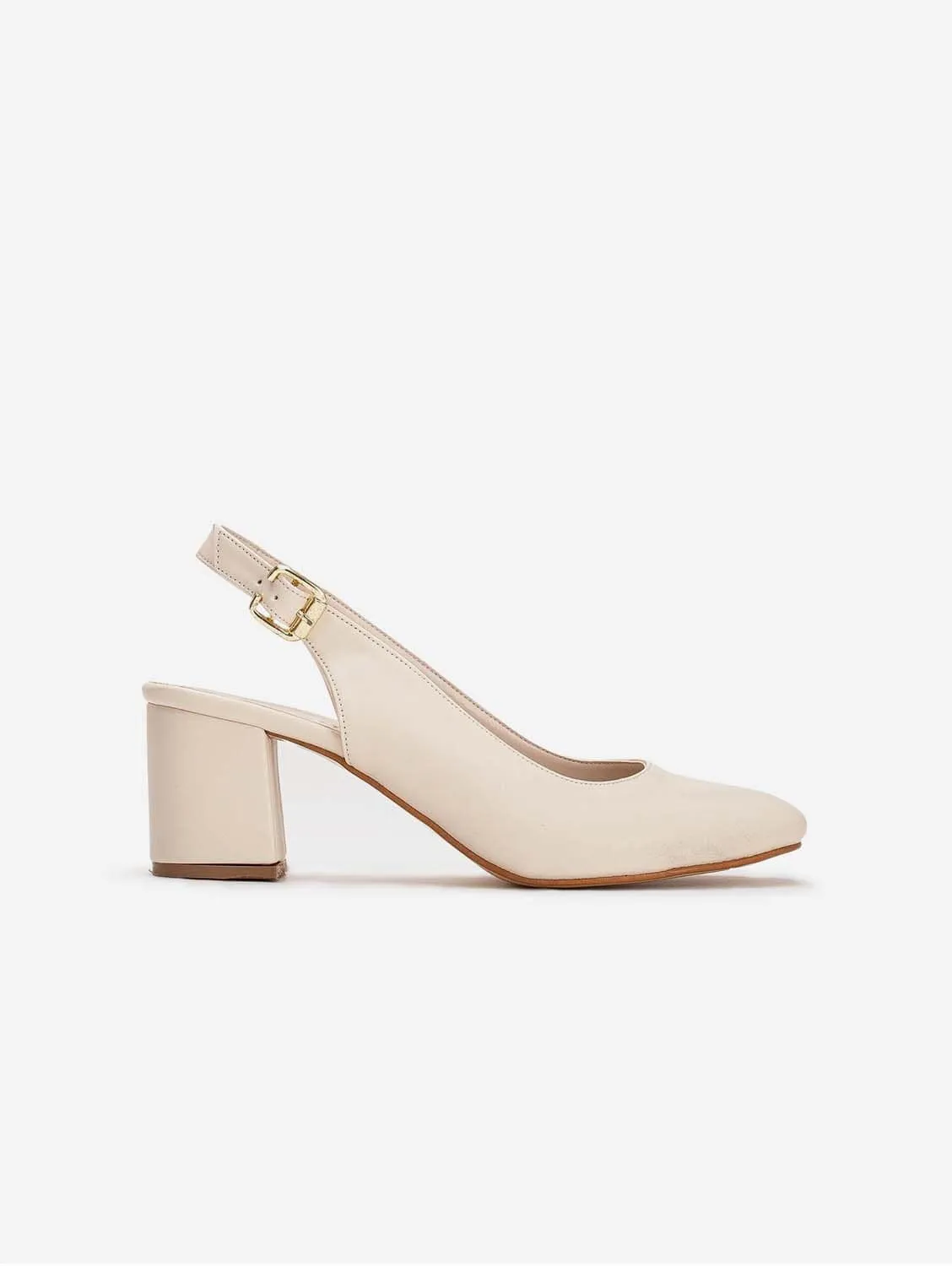 Emma Vegan Leather Slingback Mid Heels | Beige