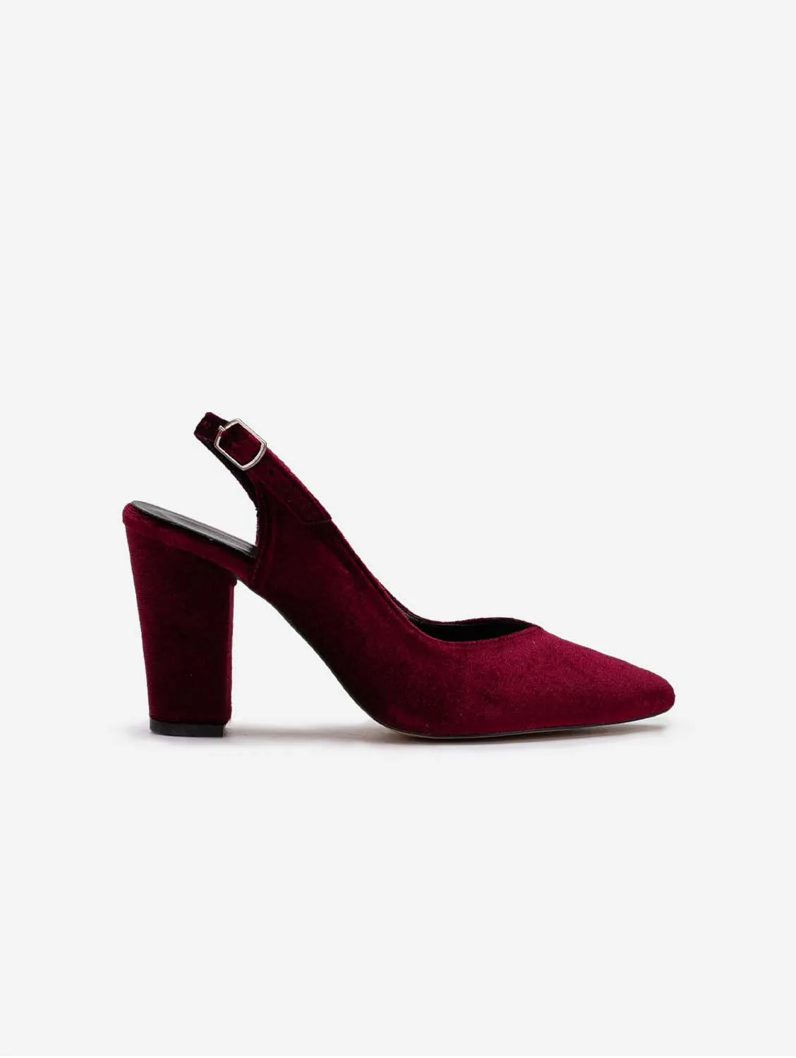 Emma Vegan Velvet Slingback High Heels | Burgundy