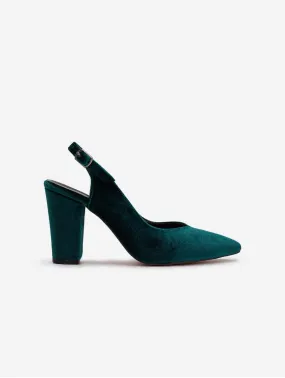 Emma Vegan Velvet Slingback High Heels | Green