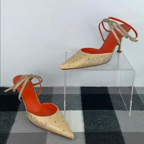 Escada Nude Snake Print Strappy Heels