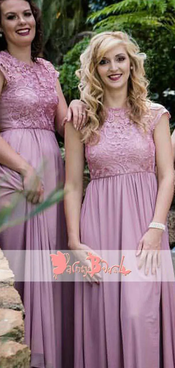 Fashion Affordable Light Purple Lace Top Cap Sleeve Jewel Neckline Bridesmaid Dresses,DB096