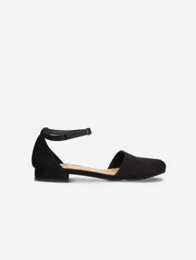 Flora Vegan Suede Buckle Ballerinas | Black