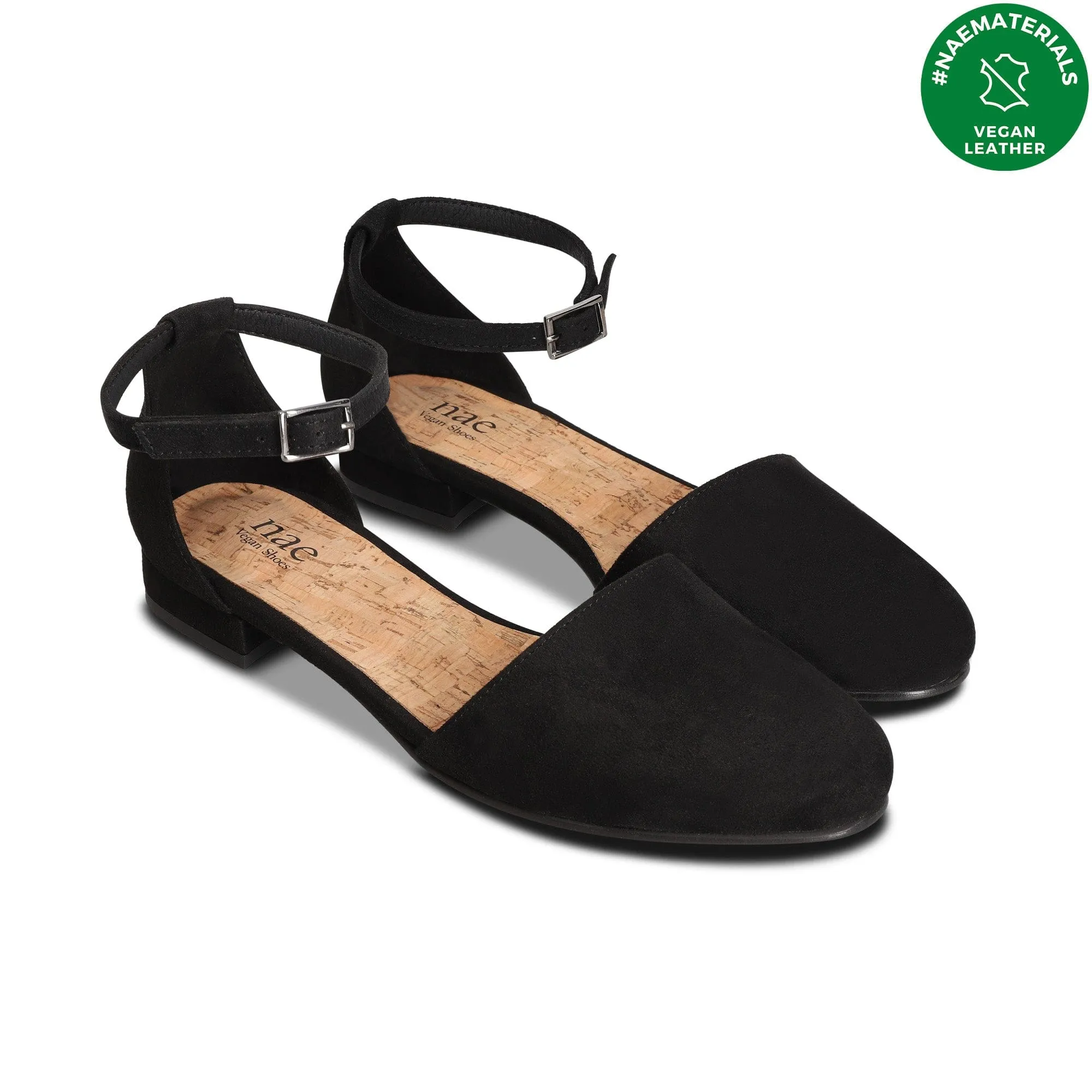 Flora Vegan Suede Buckle Ballerinas | Black