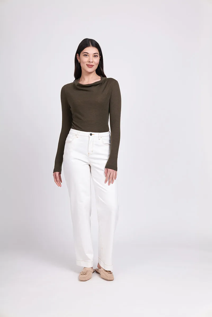 Foil - Holy Cowl Neck Merino Top - Khaki