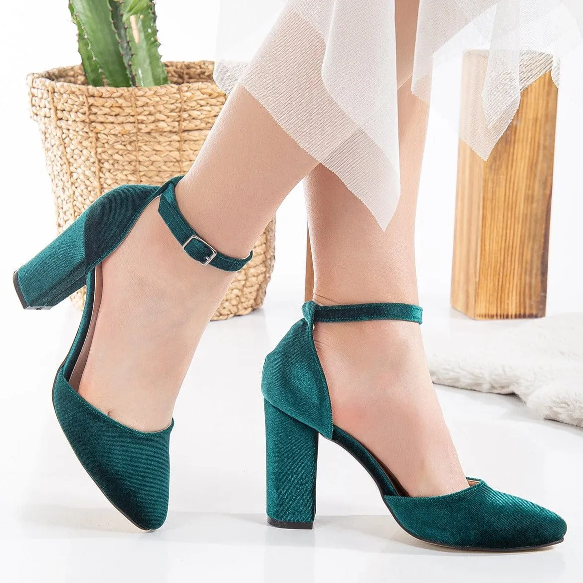 Gisele Vegan Velvet Heels | Emerald Green