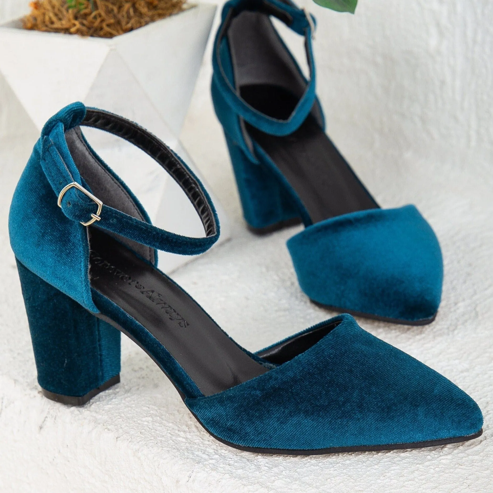 Gisele Vegan Velvet Heels | Teal Blue