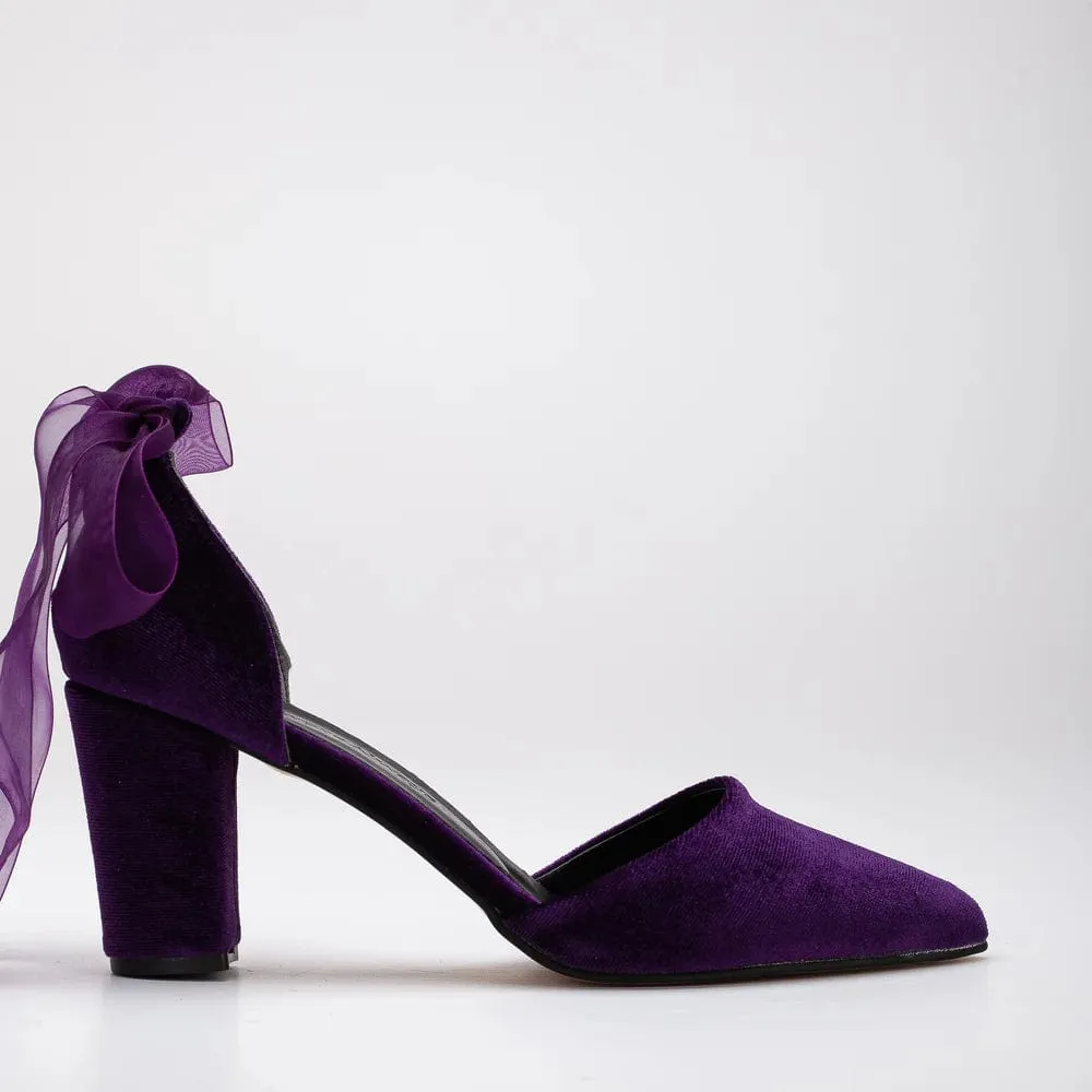 Gisele Vegan Velvet Ribbon Heels | Purple