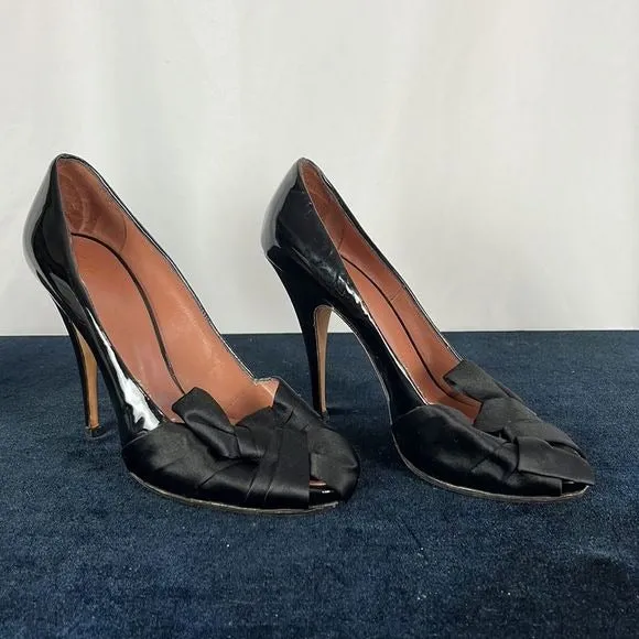 Giuseppe ZanottiBlack Satin Peep Toe Pumps