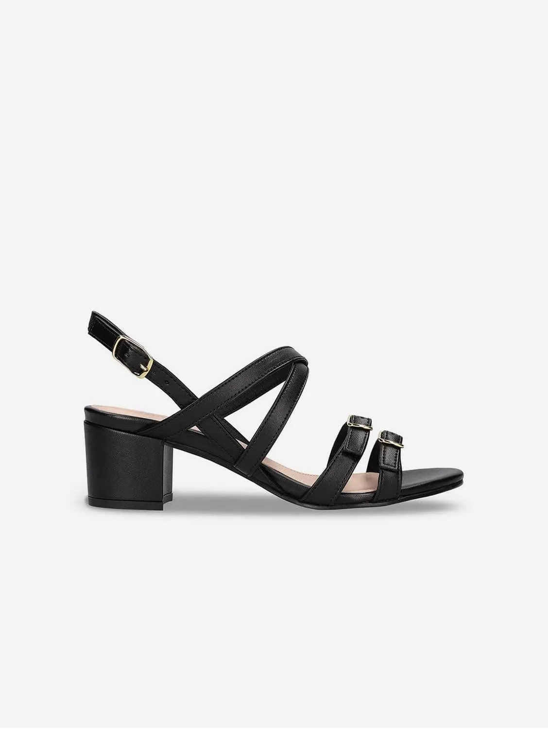 Hebea Vegan Apple Leather Heeled Sandals | Black