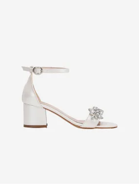 Helen Vegan Leather Rhinestone and Ribbon Wedding Heels | Ivory