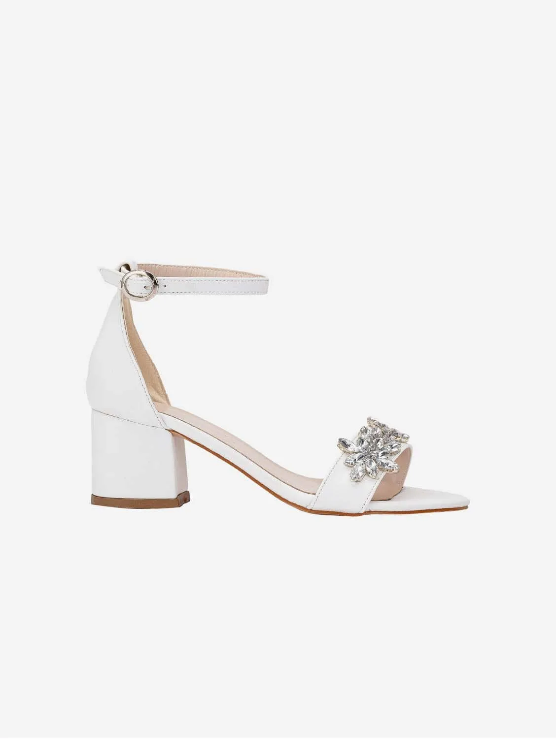 Helen Vegan Leather Rhinestone and Ribbon Wedding Heels | White