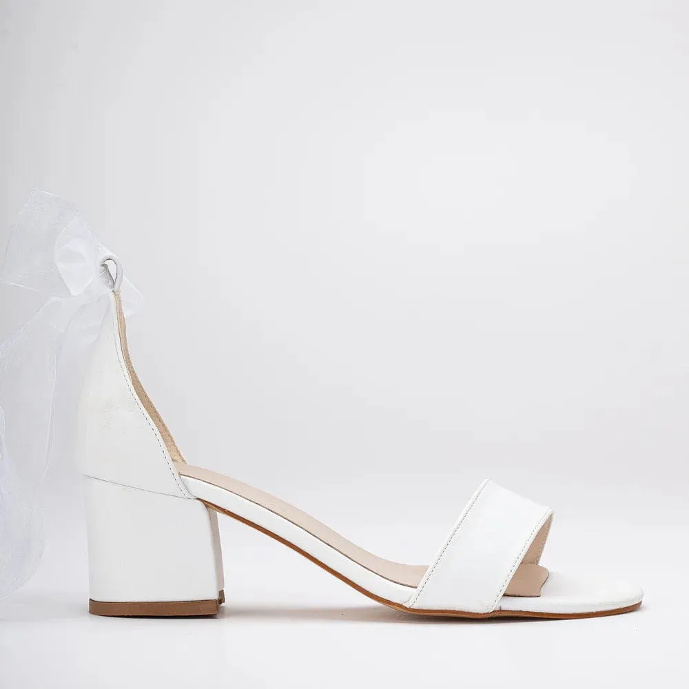 Hera Vegan Leather Ribbon Heeled Wedding Sandals | White