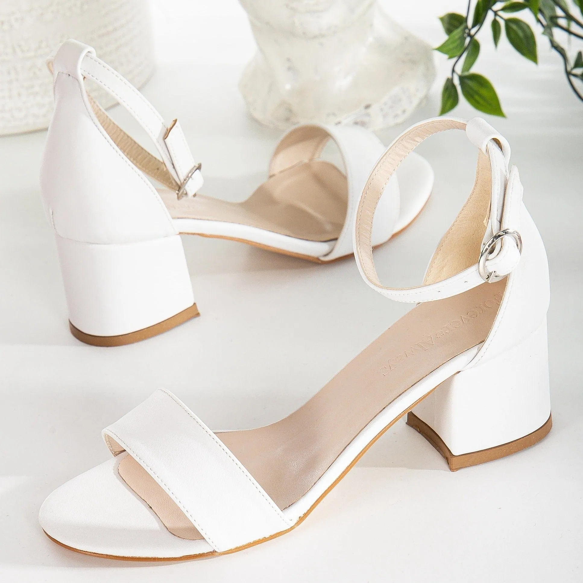 Hera Vegan Leather Ribbon Heeled Wedding Sandals | White