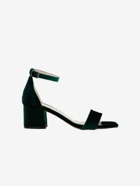 Hera Vegan Velvet Ribbon Heeled Sandals | Emerald Green