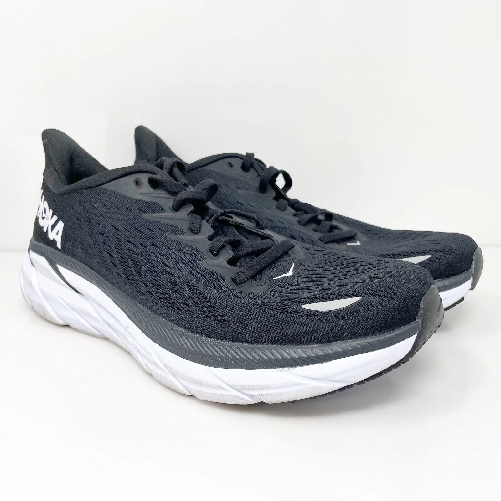 Hoka One One Mens Clifton 8 1119393 BWHT Black Running Shoes Sneakers Size 8.5 D