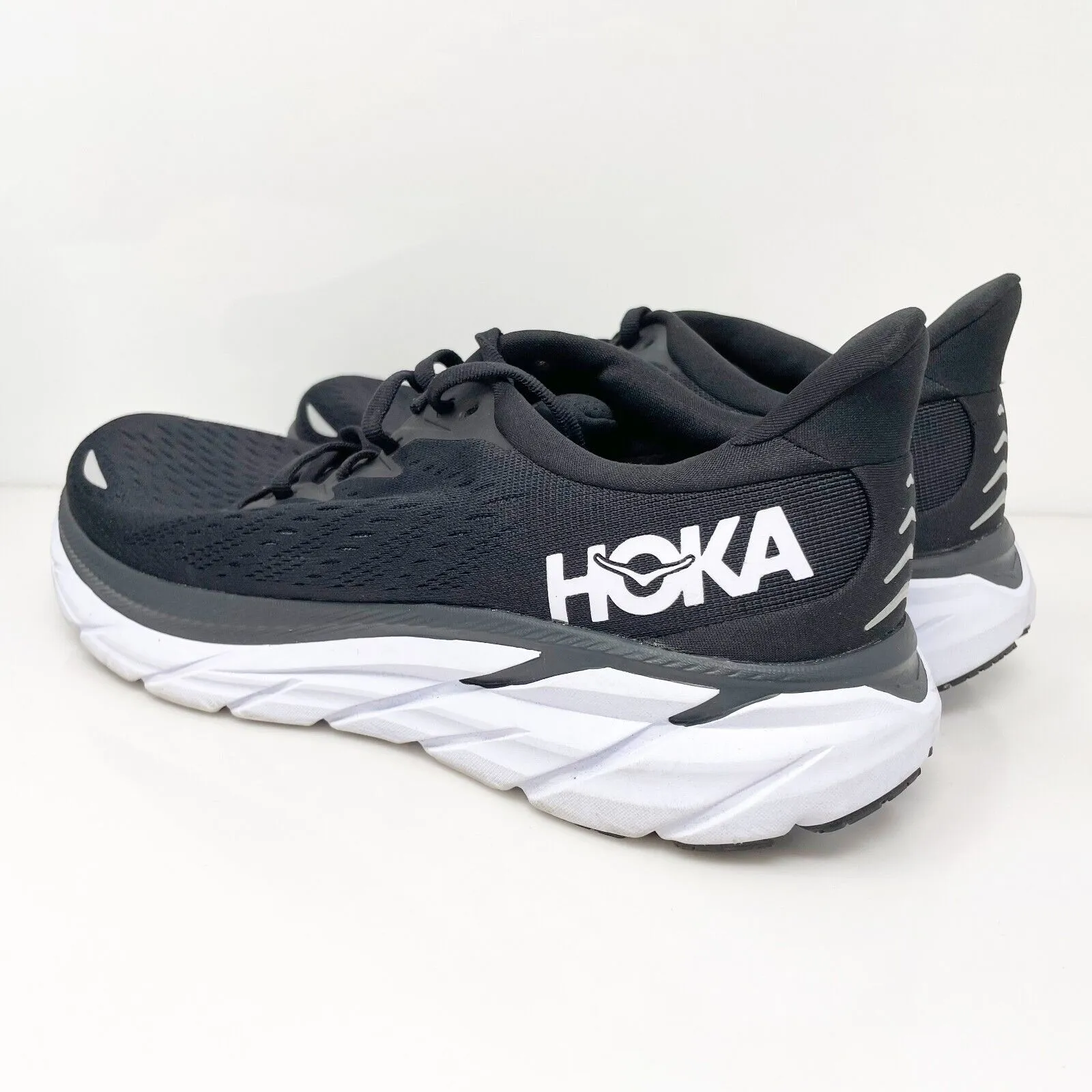 Hoka One One Mens Clifton 8 1119393 BWHT Black Running Shoes Sneakers Size 8.5 D