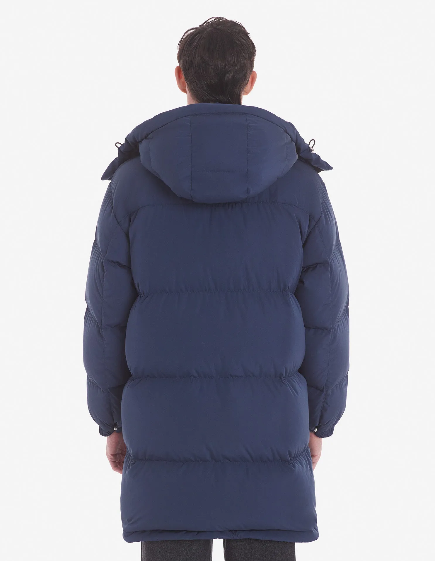 Hooded Long Puffer In Nylon With Bold Fox Head Patch