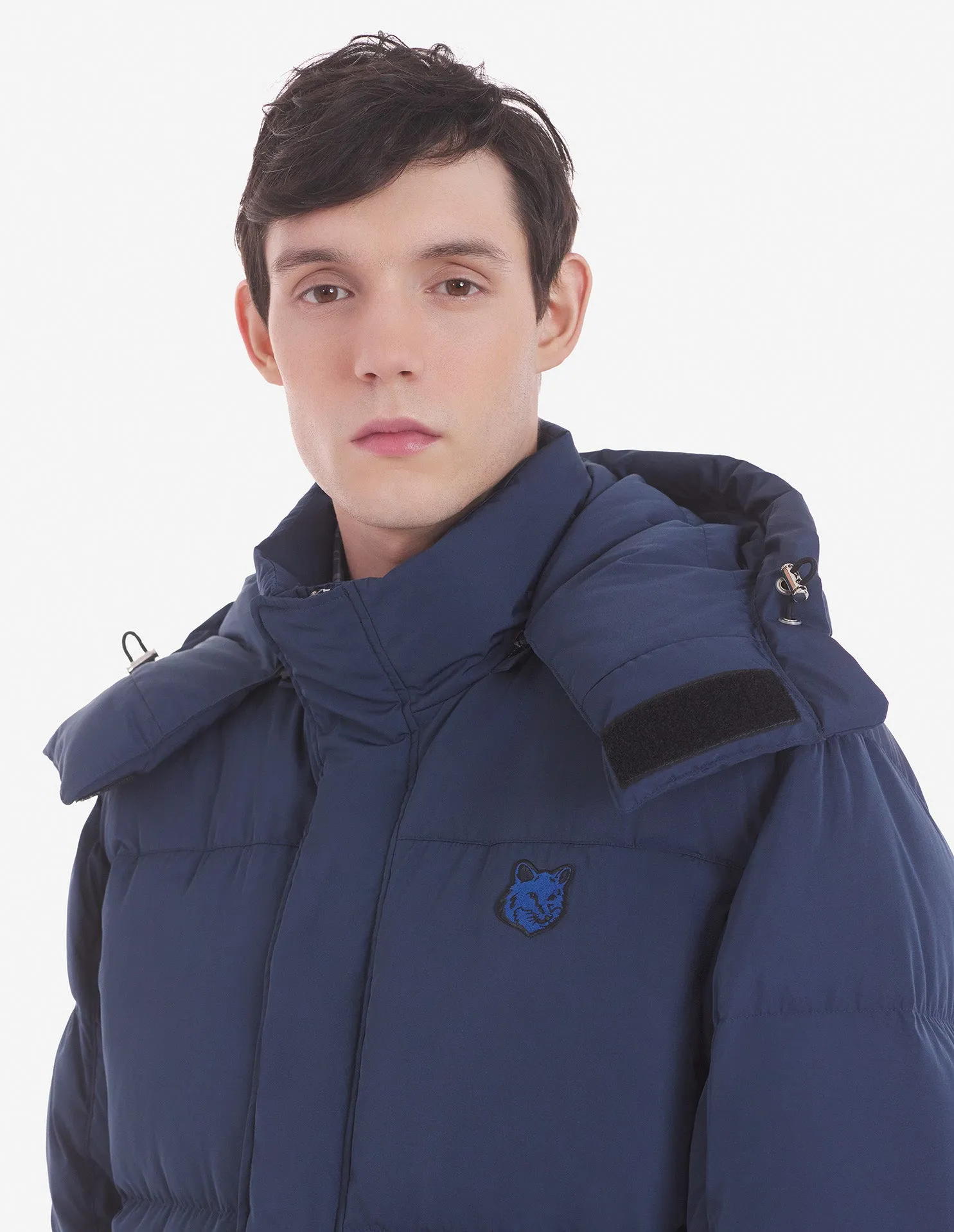 Hooded Long Puffer In Nylon With Bold Fox Head Patch