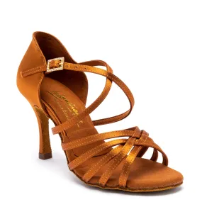 International Dance Shoes Tan Satin Latin Shoe with 2.5 Vogue Heel Flavia_sale