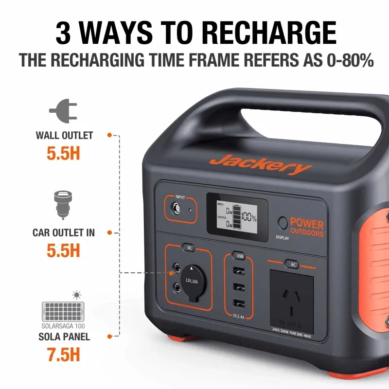 Jackery Explorer 500 Portable Power Station 518Wh 24Ah, 21.6V Lithium Battery