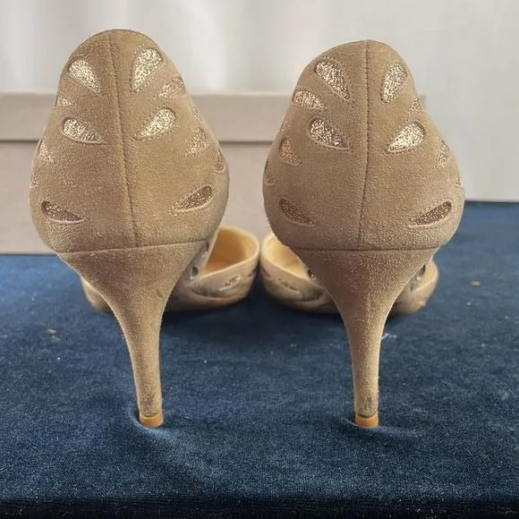 Jimmy ChooTan Suede With Gold Detail Pumps With Box