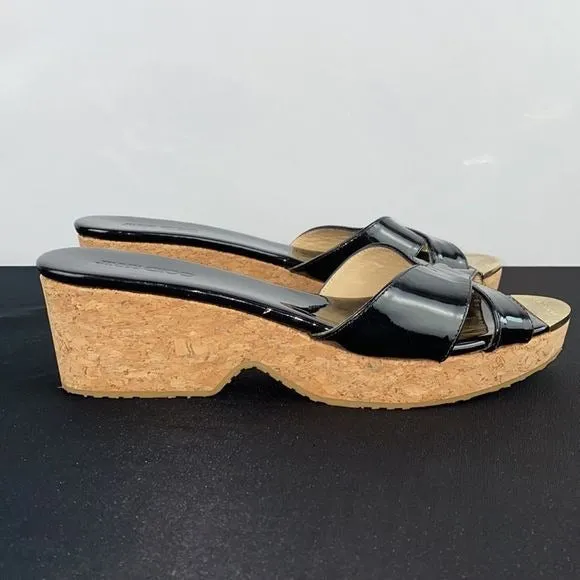 JimmyChooBlack Patent Cork Bottom Platforms