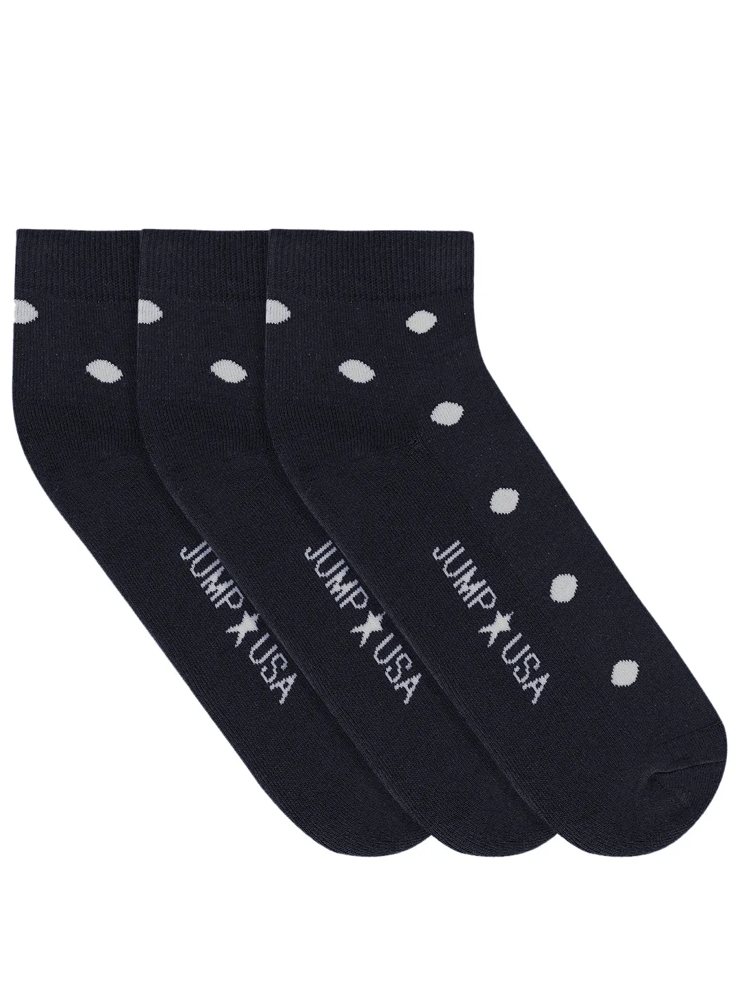 JUMP USA Women's Cotton Ankle Length Socks (Navy Blue, White, Free Size) Pack of 3